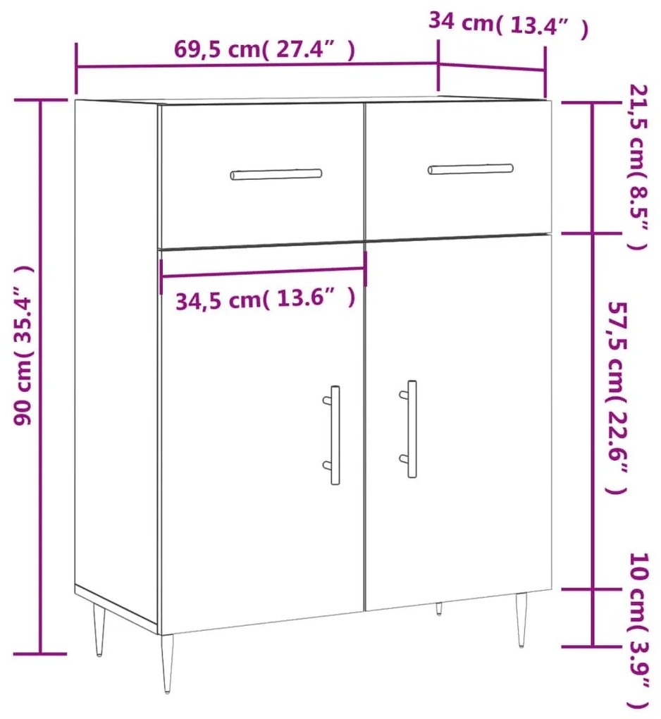 Ντουλάπι Γκρι Sonoma 69,5 x 34 x 90 εκ. από Επεξεργασμένο Ξύλο - Γκρι