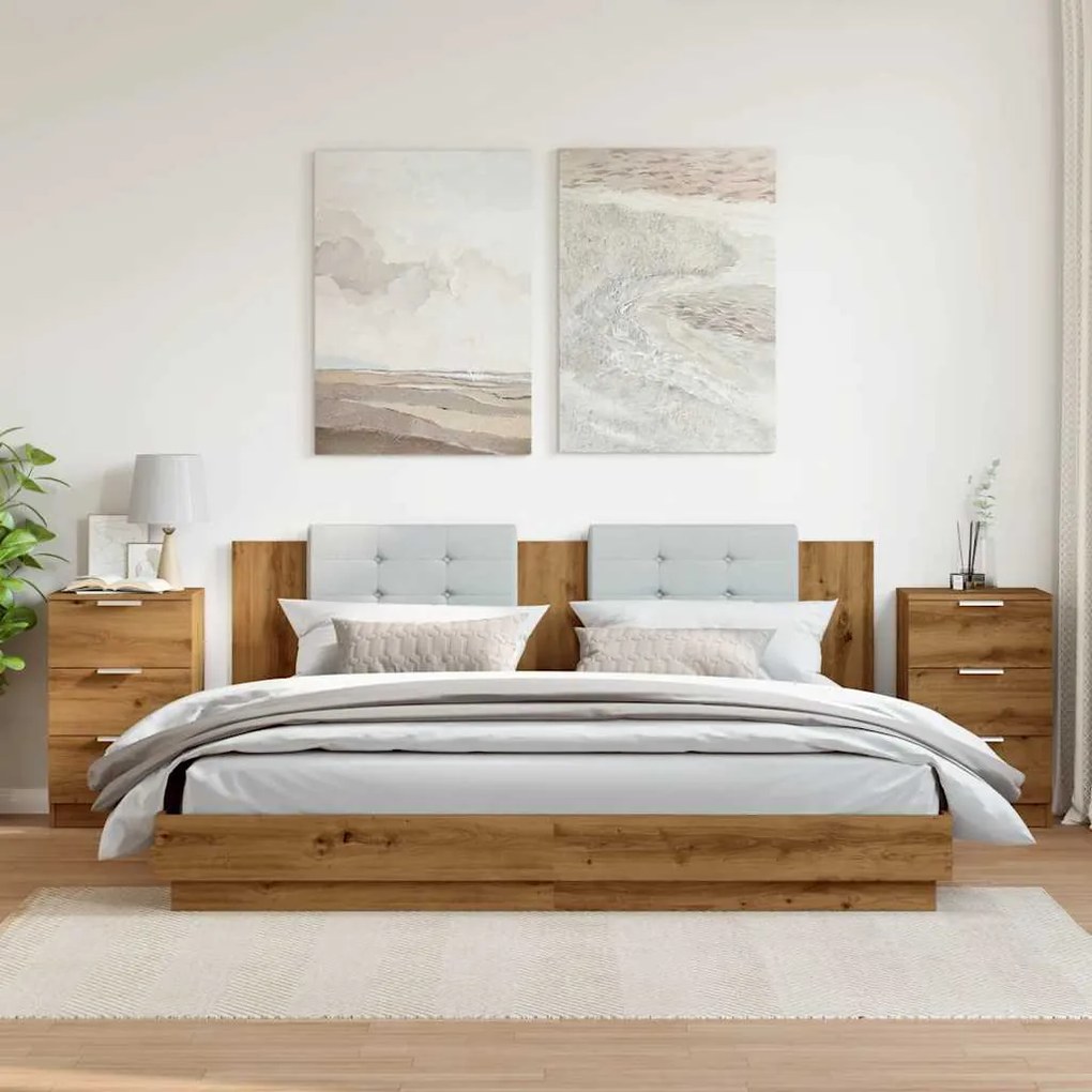 Κομοδίνα 2 τεμ.Αρτισιανή Δρυς 40x36x65 εκ. Επεξ. Ξύλο - Καφέ
