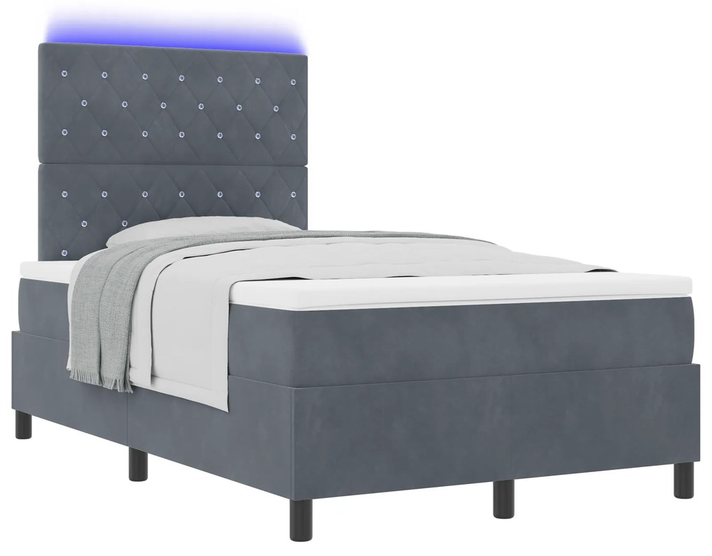 vidaXL Κρεβάτι με Στρώμα & LED Σκούρο Γκρι 120x190 εκ. Βελούδο