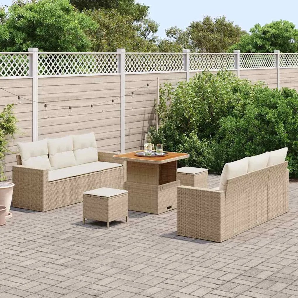 vidaXL Σετ Καναπέ Κήπου Ρυθμιζόμενο ύψος 9 pcs Μπεζ συνθετικό ρατάν