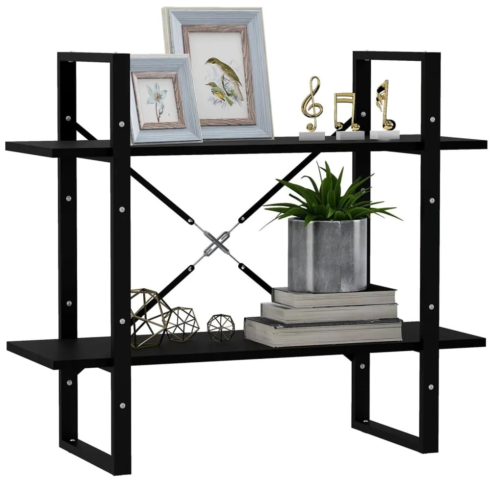 vidaXL Βιβλιοθήκη με 2 Ράφια Μαύρη 80 x 30 x 70 εκ. Μασίφ Ξύλο Πεύκου