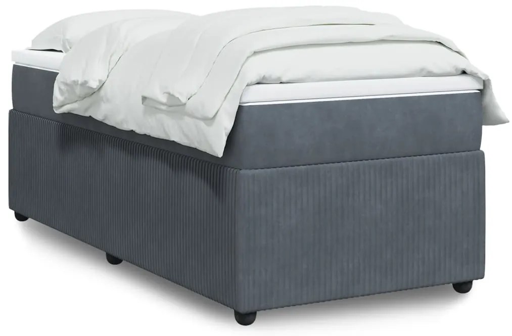vidaXL Κρεβάτι Boxspring με Στρώμα Σκούρο Γκρι 90x200 εκ. Βελούδινο