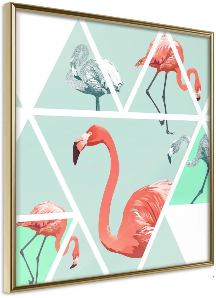 Αφίσα - Tropical Mosaic with Flamingos (Square) - 30x30 - Χρυσό - Χωρίς πασπαρτού