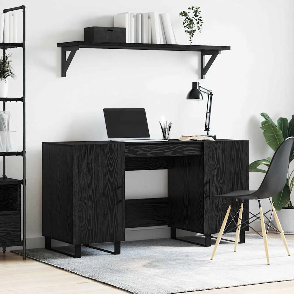 vidaXL Γραφείο με ράφι Μαύρη δρυς 140 x 50 x 75 εκ. Επεξεργασμένο ξύλο