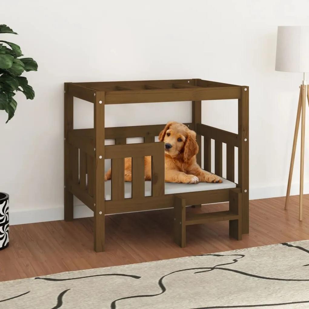 Κρεβάτι Σκύλου Μελί 75,5x63,5x70 εκ. από Μασίφ Ξύλο Πεύκου - Καφέ