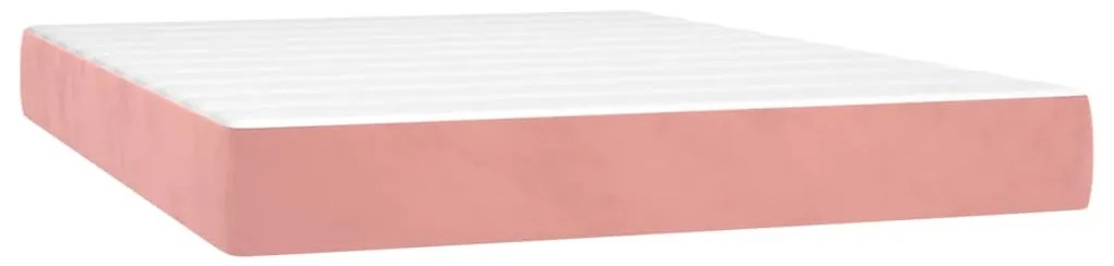 vidaXL Κρεβάτι Boxspring με Στρώμα &amp; LED Ροζ 140x200 εκ. Βελούδινο