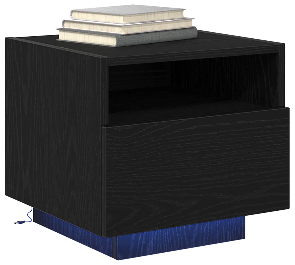 vidaXL Κομοδίνα με LED Φώτα 2 τεμ Μαύρη Δρυς 40x39x37 εκ