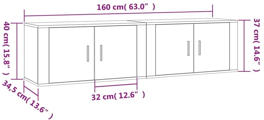 Έπιπλα Τηλεόρασης Επιτοίχια 2 τεμ. Γκρι Sonoma 80x34,5x40 εκ. - Γκρι