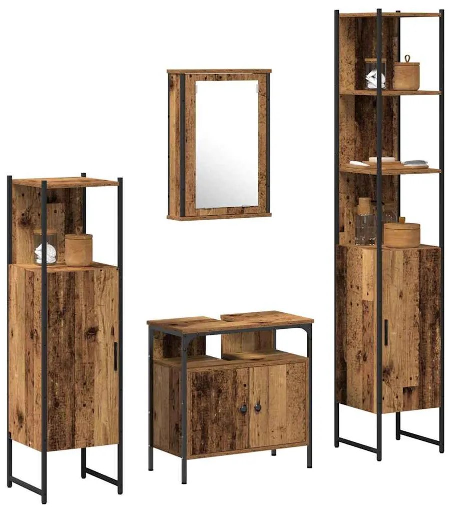vidaXL Σετ Επίπλων Μπάνιου 4 pcs Παλαιό ξύλο 33 x 33 x 185.5 εκ