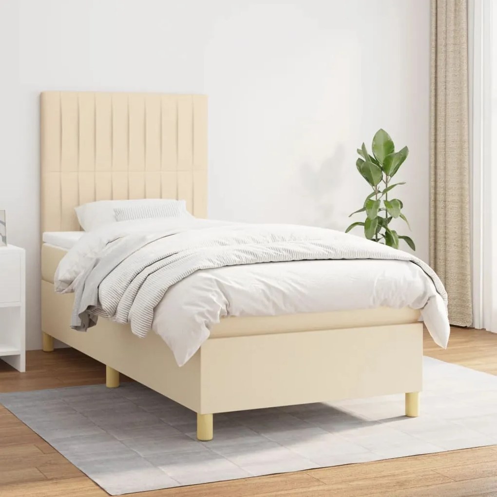 vidaXL Κρεβάτι Boxspring με Στρώμα Κρεμ 80 x 200 εκ. Υφασμάτινο