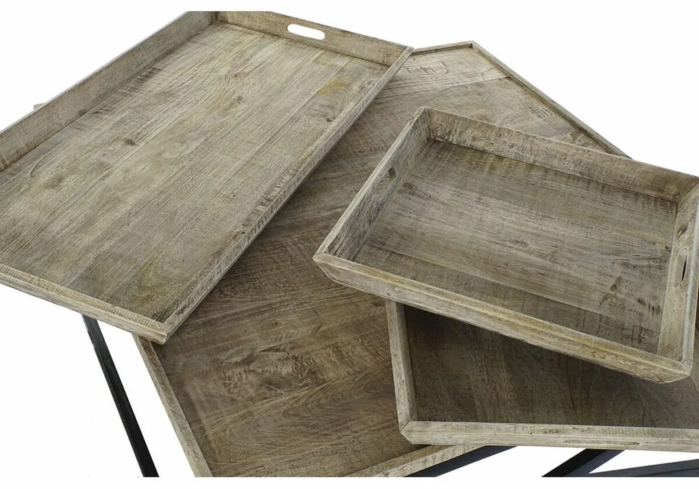 Τραπεζάκι Καφέ DKD Home Decor Μαύρο Φυσικό Ξύλο Μέταλλο 120 x 120 x 55 cm