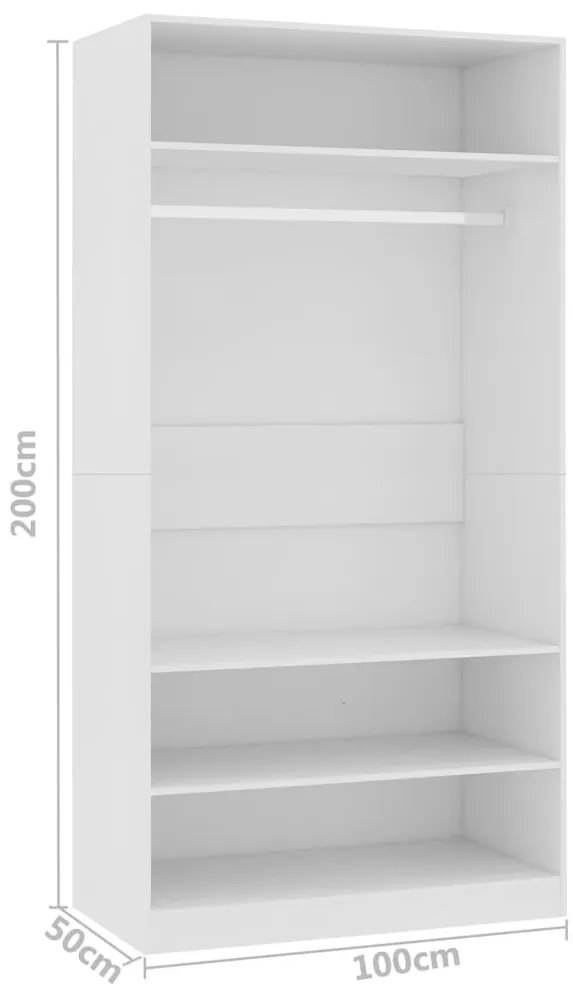 vidaXL Ντουλάπα Λευκή 100 x 50 x 200 εκ. από Επεξ. Ξύλο