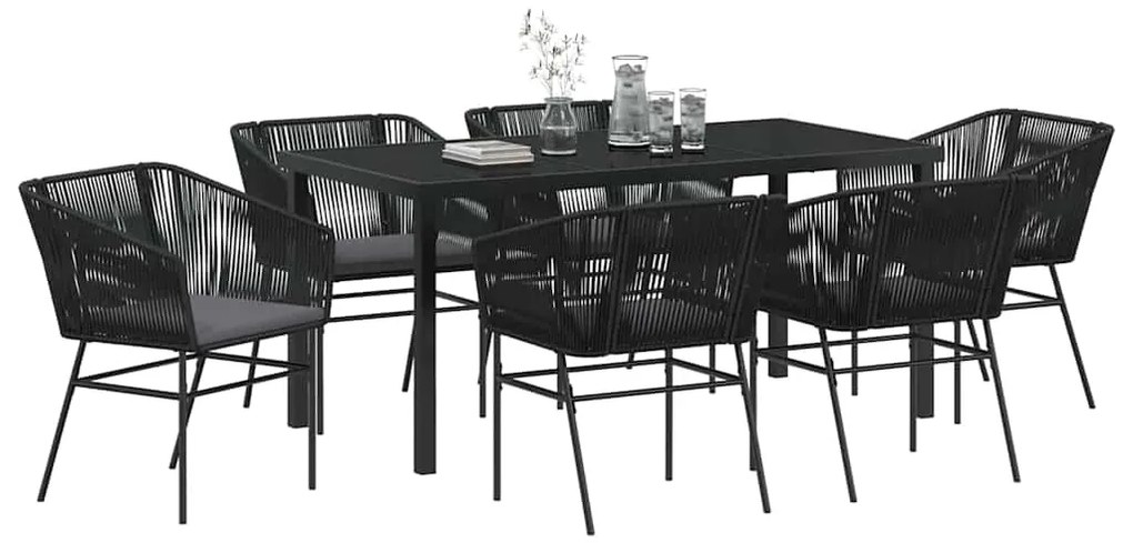 vidaXL Σέτ φαγητού για κήπο 7 pcs Μαύρο Χάλυβας με επίστρωση πούδρας