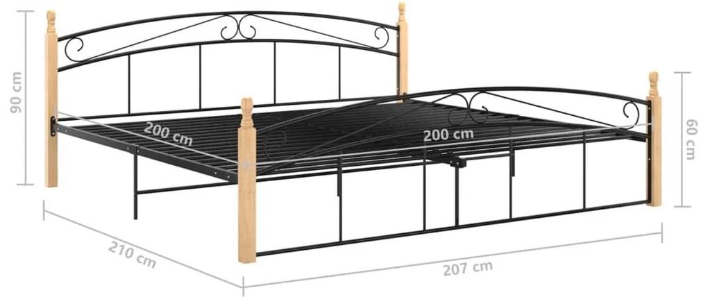 Πλαίσιο κρεβατιού μαύρο μεταλ./μασίφ ξύλο δρυς 200x200 εκ. - Μαύρο