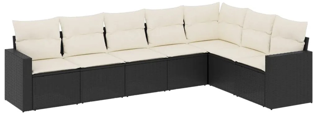 vidaXL Καναπές Σετ 7 Τεμαχίων Μαύρο Συνθετικό Ρατάν με Μαξιλάρια