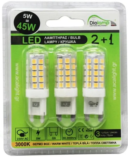 Λαμπτήρας LED G9 Ceramic 5W 3000K 3τμχ