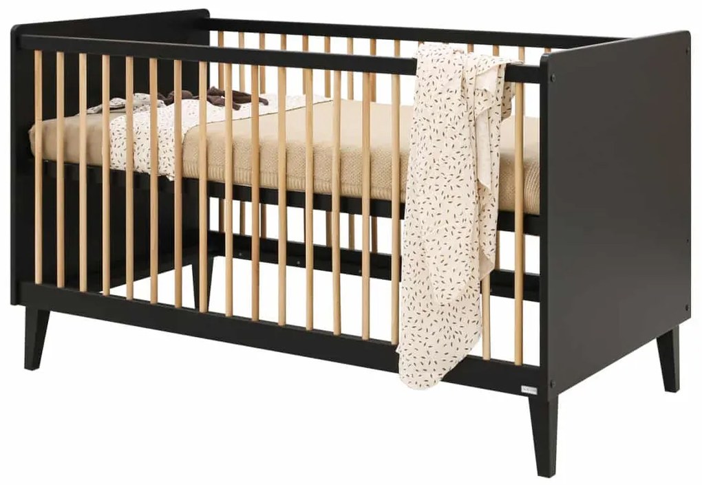 Βρεφικό Κρεβάτι Xem 70x140cm  Matt Black + Oak ToiToiKids