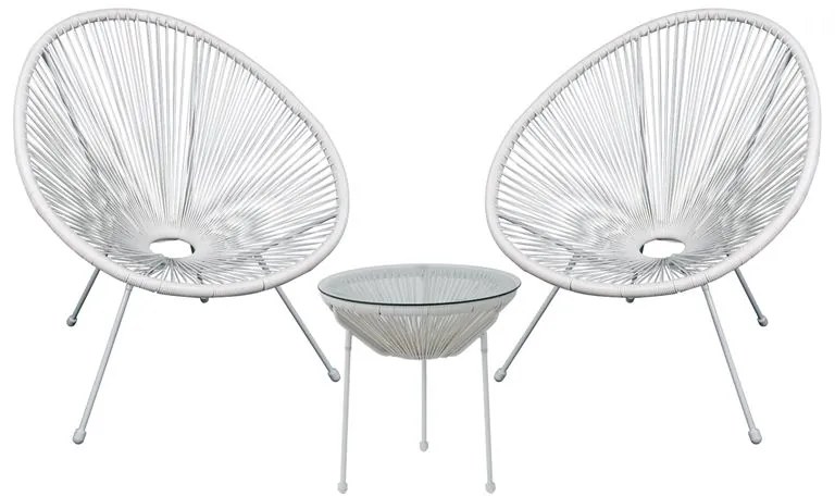 ACAPULCO Set Κήπου - Βεράντας: Τραπέζι   2 Πολυθρόνες Μέταλλο Άσπρο/Rattan Άσπρο  Τραπ:Φ50x50cm - Πολ:70x69x81cm [-Άσπρο-] [-Wicker-, -Μέταλλο-] Ε245,Α1S