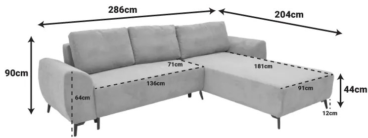 Kαναπές κρεβάτι τριθέσιος αναστρέψιμος Settee pakoworld ύφασμα με αποθηκευτικό χώρο σε μέντα απόχρωση 286x204x93εκ - 074-000043