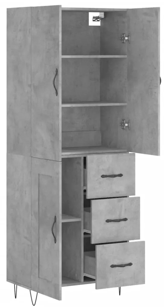 vidaXL Ντουλάπι Γκρι Σκυροδέματος 69,5x34x180 εκ. Επεξεργασμένο Ξύλο