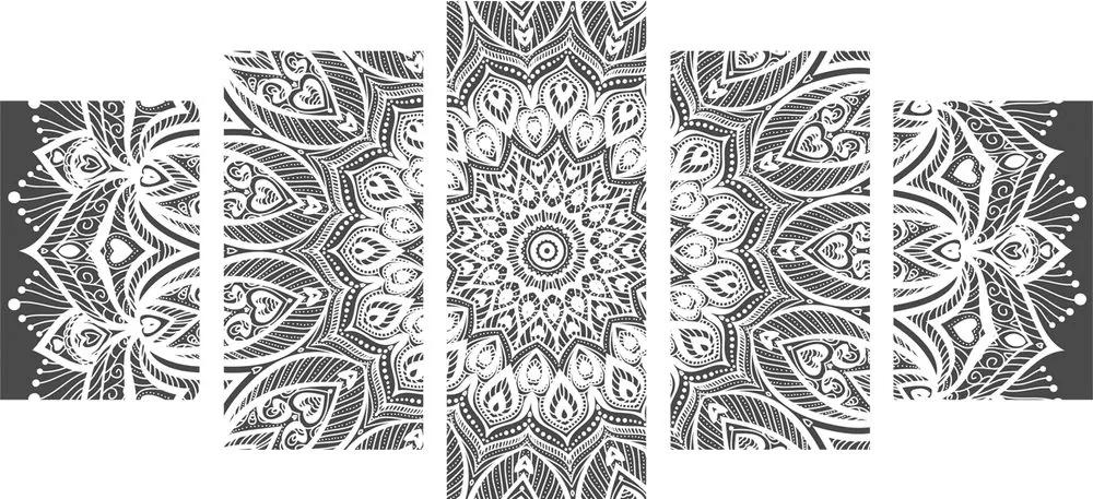 Εικόνα 5 μερών Mandala της αρμονίας σε ασπρόμαυρο - 100x50