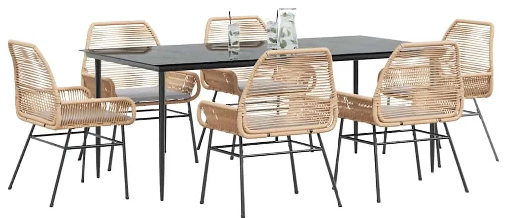 vidaXL Σετ Τραπεζαρίας Κήπου 7 τεμ. Καφέ Συνθ. Ρατάν / Γυαλί Μαξιλάρια