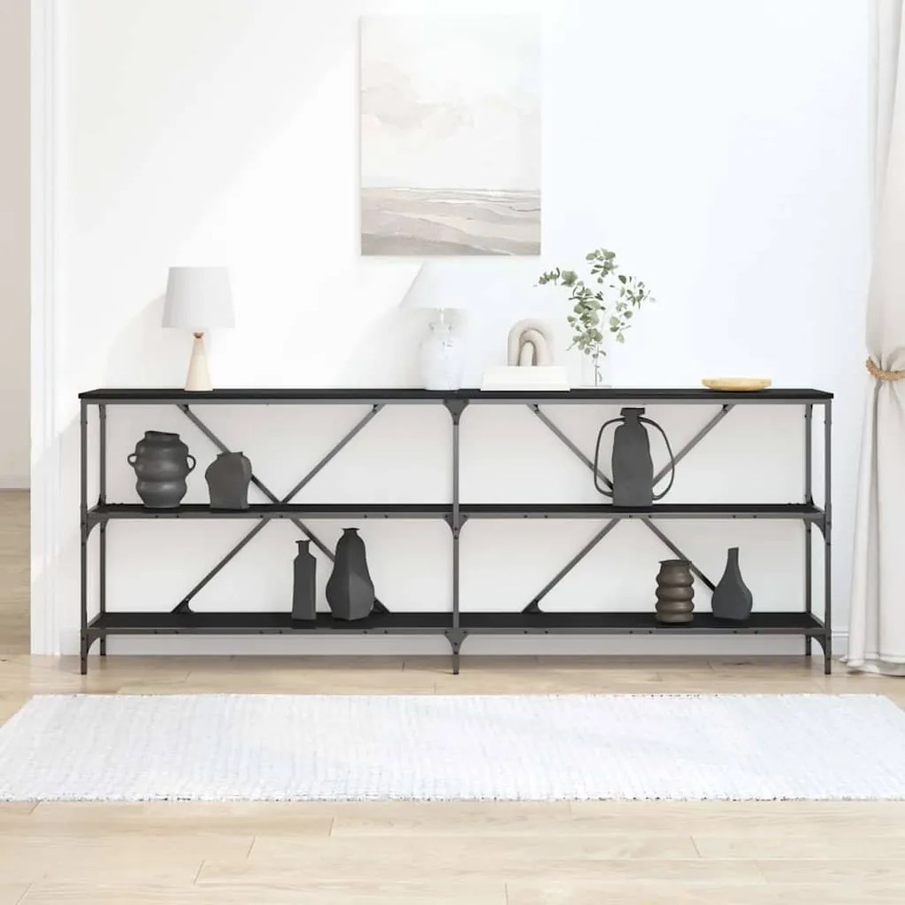 vidaXL Τραπέζι Κονσόλας με ράφι Μαύρη δρυς 200 x 30 x 75 εκ.
