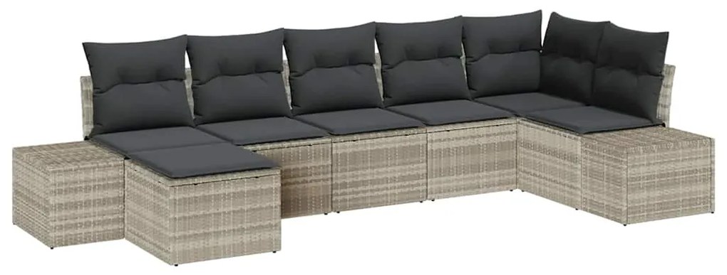 vidaXL Σετ Καναπέ Κήπου με μαξιλάρι 7 pcs Ανοιχτό γκρι Πολυ ράταν