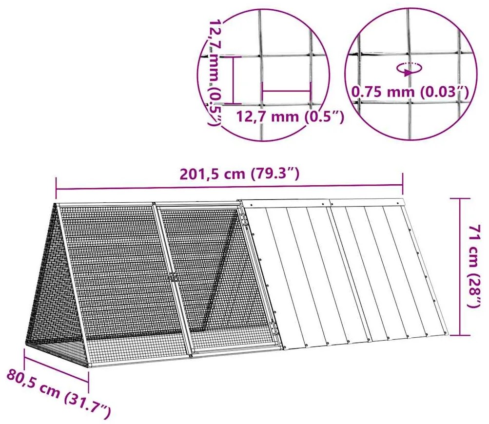 vidaXL Κλουβί Κουνελιών Ανθρακί 201,5x80,5x71 εκ Γαλβανισμένος Χάλυβας