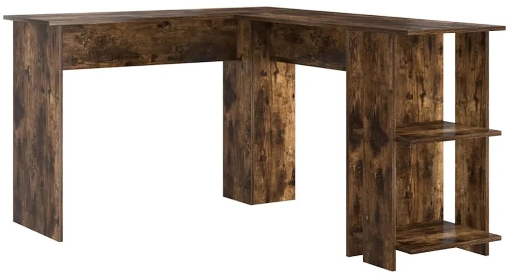 vidaXL Γωνιακό γραφείο με ράφι Καπνιστό Δρύς 140 x 113,5 x 75 εκ.