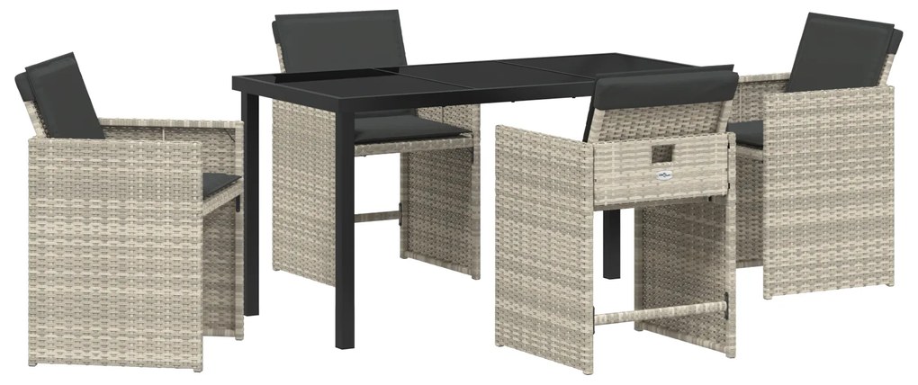 vidaXL Σετ 5 τεμαχίων Καρεκλών Dining Κήπου με Μαξιλάρια Ανοιχτό Γκρι Πολύ Ρατάν