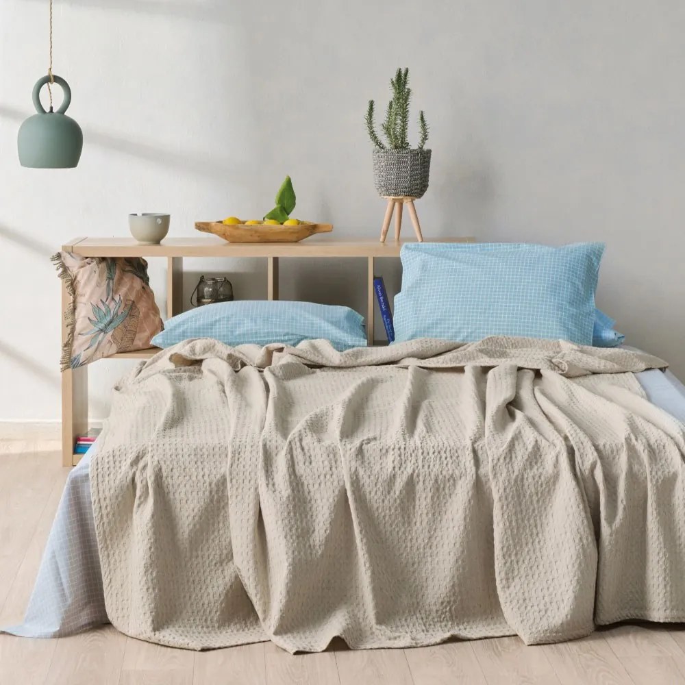Κουβέρτα Illusion 12 Waffle Beige Kentia Μονό 170x250cm 100% Βαμβάκι