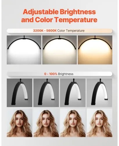 Half Moon Light for Esthetician 26inch Dimmable LED Floor Lamp Lash Light Arched