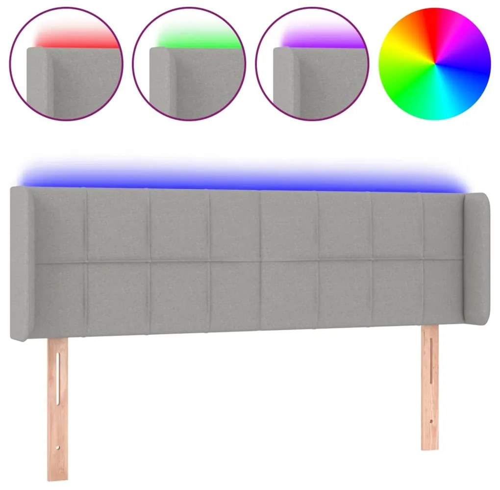 vidaXL Κεφαλάρι Κρεβατιού LED Ανοιχτό Γκρι 147x16x78/88 εκ. Υφασμάτινο
