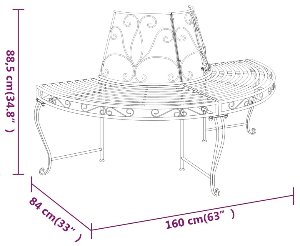 vidaXL Παγκάκι Δέντρου Ημικυκλικό Μαύρο Ø160 εκ. Ατσάλινο