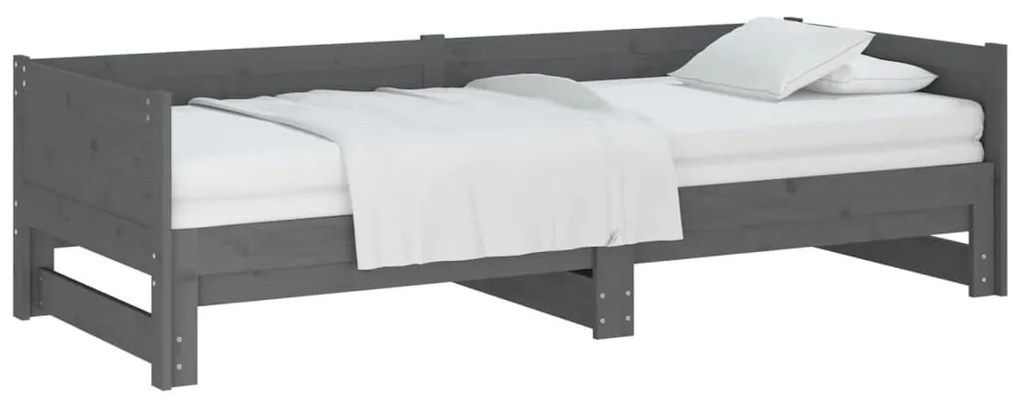 vidaXL Καναπές Κρεβάτι Συρόμενος Γκρι 2x(90x200) εκ. από Μασίφ Πεύκο