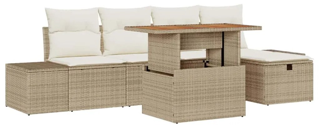 vidaXL Σετ Καναπέ Κήπου Ρυθμιζόμενο ύψος 6 pcs Μπεζ συνθετικό ρατάν