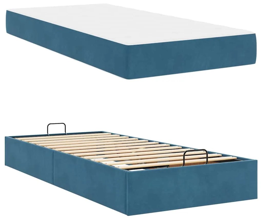 vidaXL Σκελετός Κρεβατιού με στρώμα Μπλε 100 x 200 cm Βελούδο