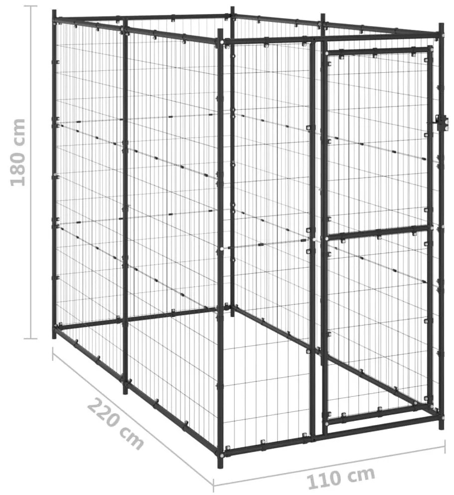 Κλουβί Σκύλου Εξ. Χώρου Ατσάλι 110 x 220 x 180 εκ. - Μαύρο