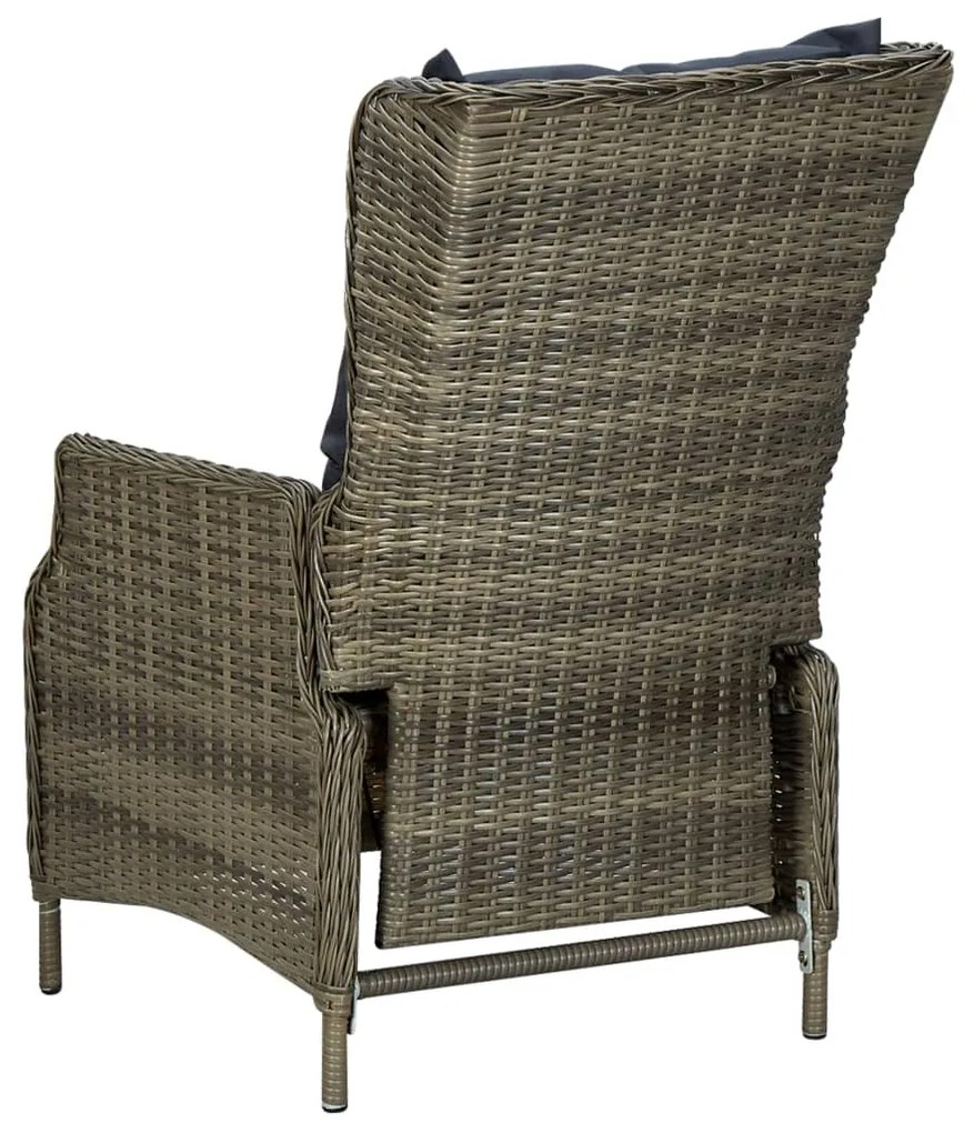 vidaXL Πολυθρόνα Κήπου Ανακλινόμενη Καφέ Συνθετικό Ρατάν με Μαξιλάρια