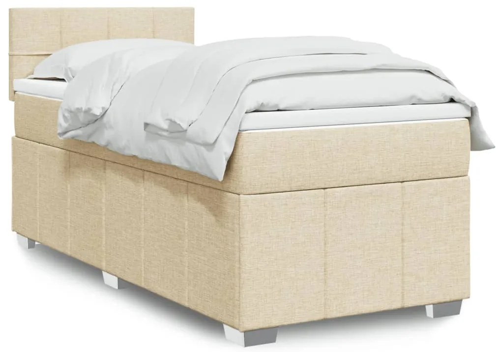 vidaXL Κρεβάτι Boxspring με Στρώμα Κρεμ 90x190 εκ.Υφασμάτινο