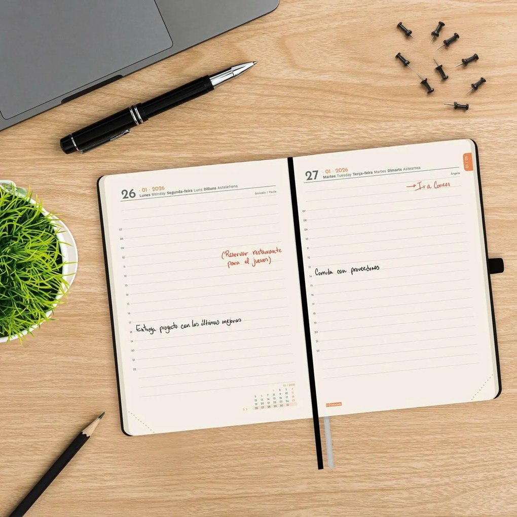 Ατζέντα Finocam MÍNIMAL TEXTURA Μαύρο 11,8 x 16,8 cm 2026