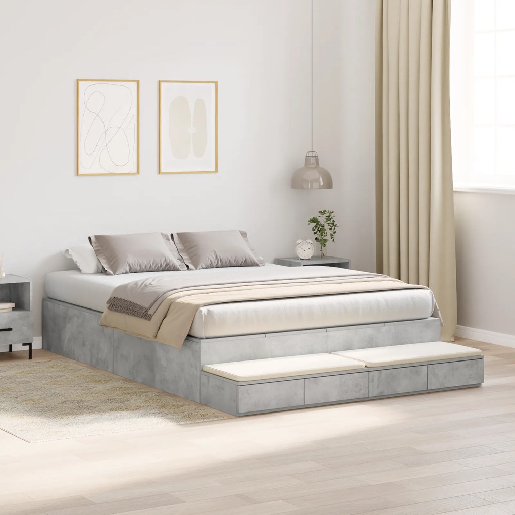 vidaXL Κρεβάτι Αποθήκευσης Γκρι Σκυρόδεμα 150x200 εκ.