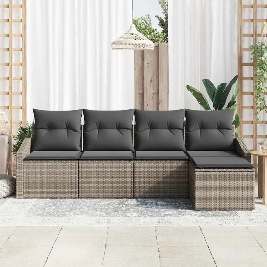 vidaXL Σέτ φαγητού για κήπο 5 pcs Γκρι Πολυ rattan, βαμμένο ατσάλι