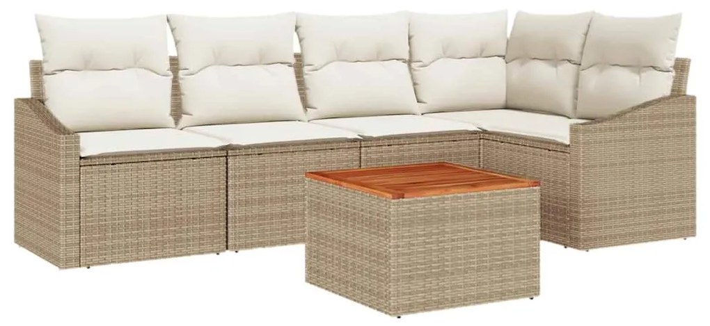 vidaXL Σετ Καναπέ Κήπου με μαξιλάρι 6 pcs Μπεζ Πολυ ράταν