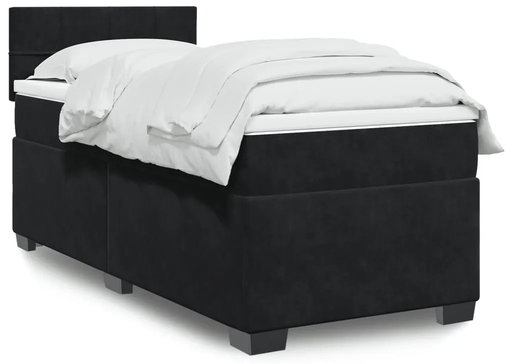 vidaXL Κρεβάτι Boxspring με Στρώμα Μαύρο 90x190 εκ. Βελούδινο