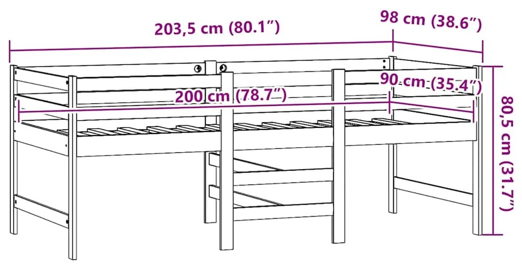vidaXL Σκελετός Κρεβατιού Χωρίς Στρώμα 90x200 εκ Μασίφ Ξύλο Πεύκου