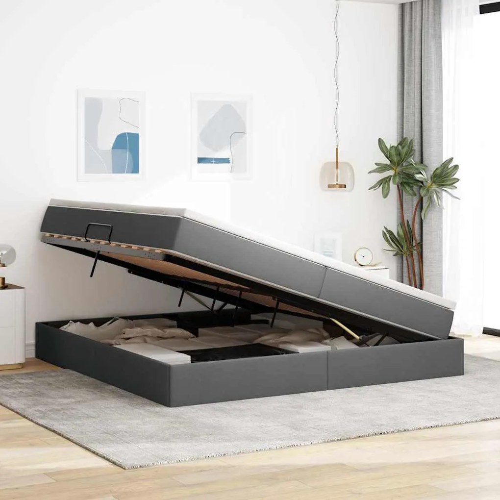 vidaXL Κρεβάτι με αποθηκευτικό χώρο και στρώμα με στρώμα Σκούρο Γκρι