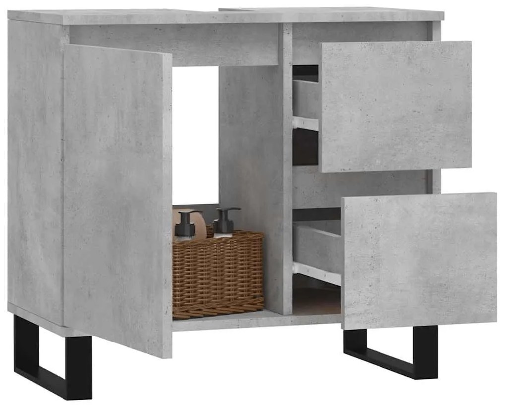 vidaXL Ντουλάπι Μπάνιου Γκρι Σκυροδέματος 65x33x60 εκ. Επεξ. Ξύλο