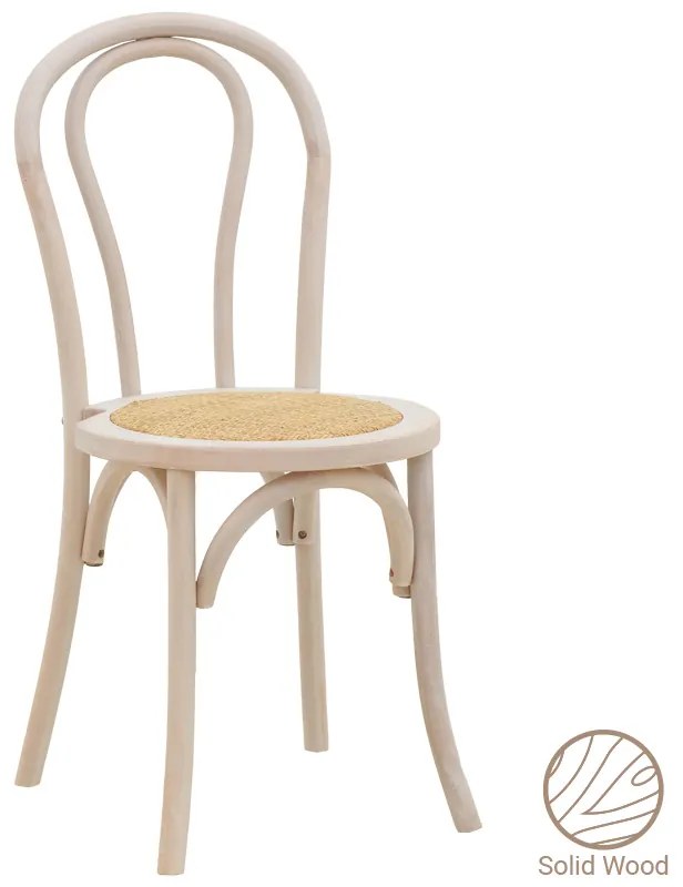 Καρέκλα στοιβαζόμενη Βιέννης Azhel pakoworld white wash ξύλο οξιάς-έδρα φυσικό rattan 41x50x89εκ
